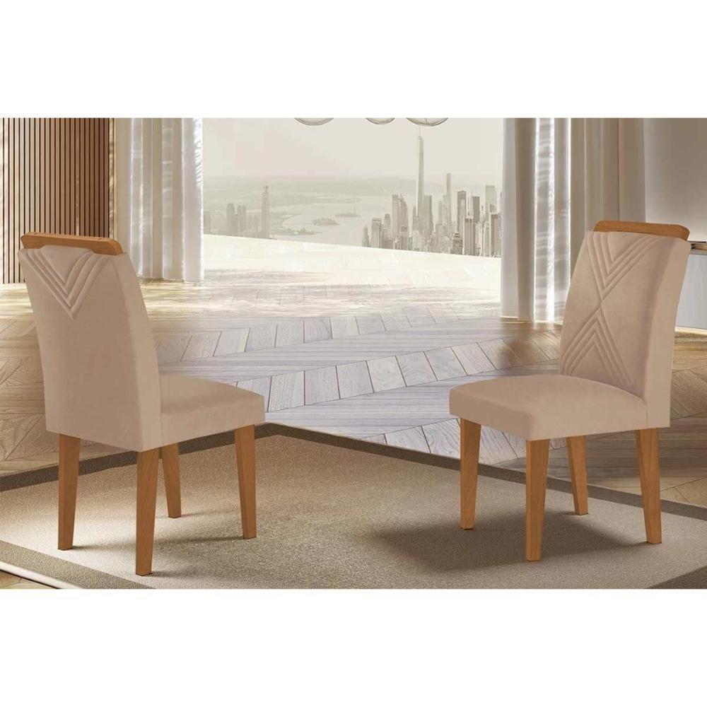 Kit 2 Cadeiras De Cozinha Amsterdã 2 Un Madeira Capuccino Linho Bege Turim Rufato - 1