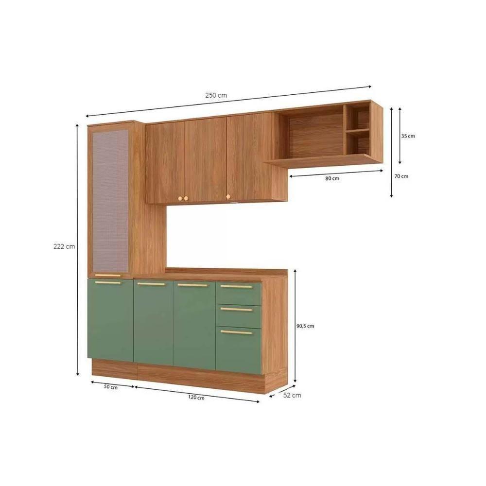Kit Cozinha Modulada 5 Peças Botanic 2 Aéreos + 1 Balcão + 1 Paneleiro + 1 Complemento M654 Nogueira Verde Oliva - 3