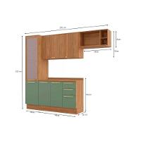Kit Cozinha Modulada 5 Peças Botanic 2 Aéreos + 1 Balcão + 1 Paneleiro + 1 Complemento M654 Nogueira Verde Oliva - 3