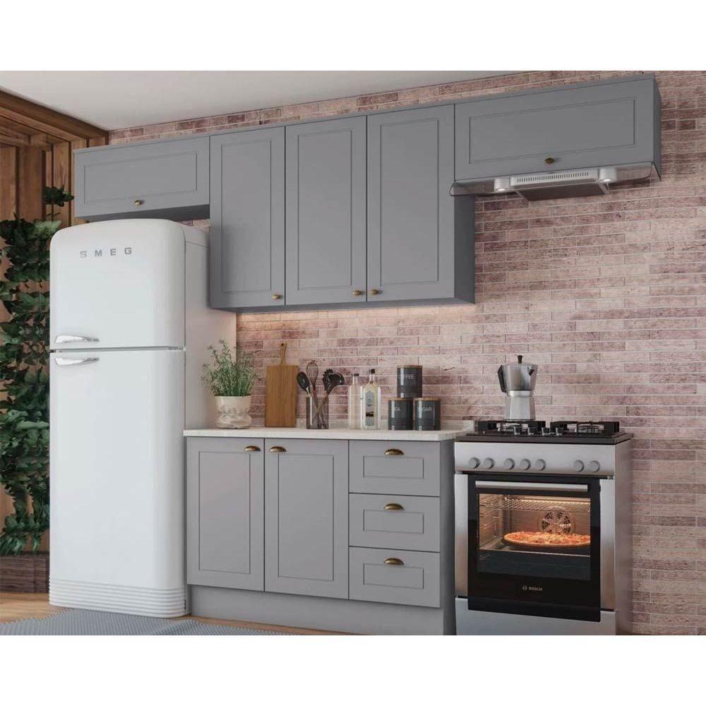 Kit Cozinha Modulada 5 Peças Americana 3 Aéreos + 1 Balcão + 1 Complemento Cz134 Cinza - 1