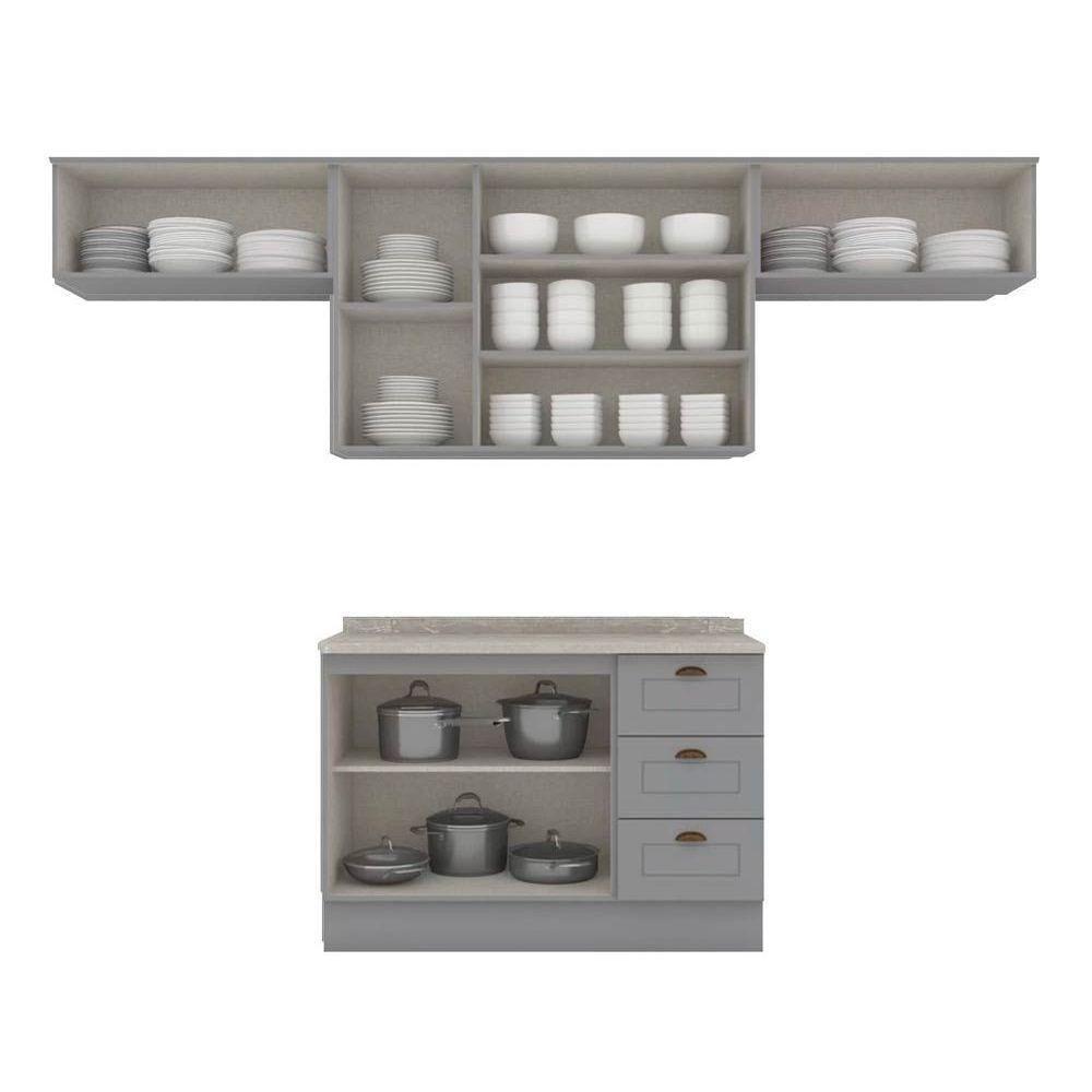 Kit Cozinha Modulada 5 Peças Americana 3 Aéreos + 1 Balcão + 1 Complemento Cz134 Cinza - 5