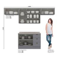 Kit Cozinha Modulada 5 Peças Americana 3 Aéreos + 1 Balcão + 1 Complemento Cz134 Cinza