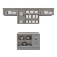 Kit Cozinha Modulada 5 Peças Americana 3 Aéreos + 1 Balcão + 1 Complemento Cz134 Cinza - 5