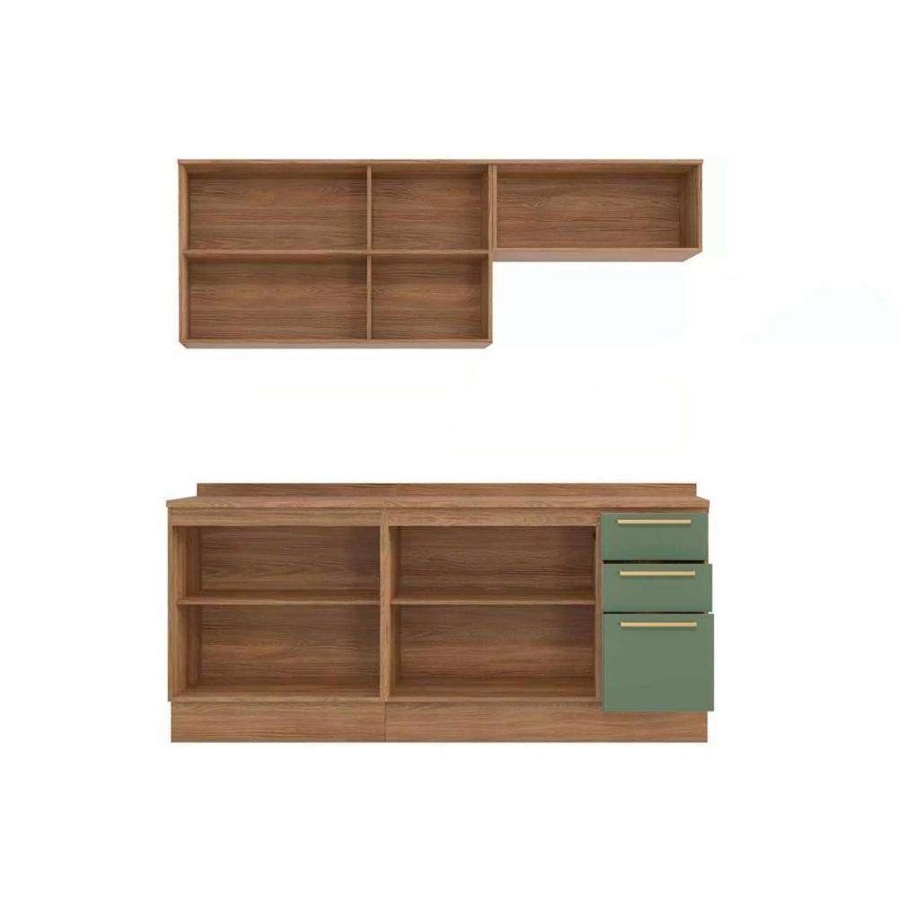 Kit Cozinha Modulada 5 Peças Botanic 2 Aéreos + 2 Balcões + 1 Complemento Sem Pia M665 Nogueira Verde Oliva - 4