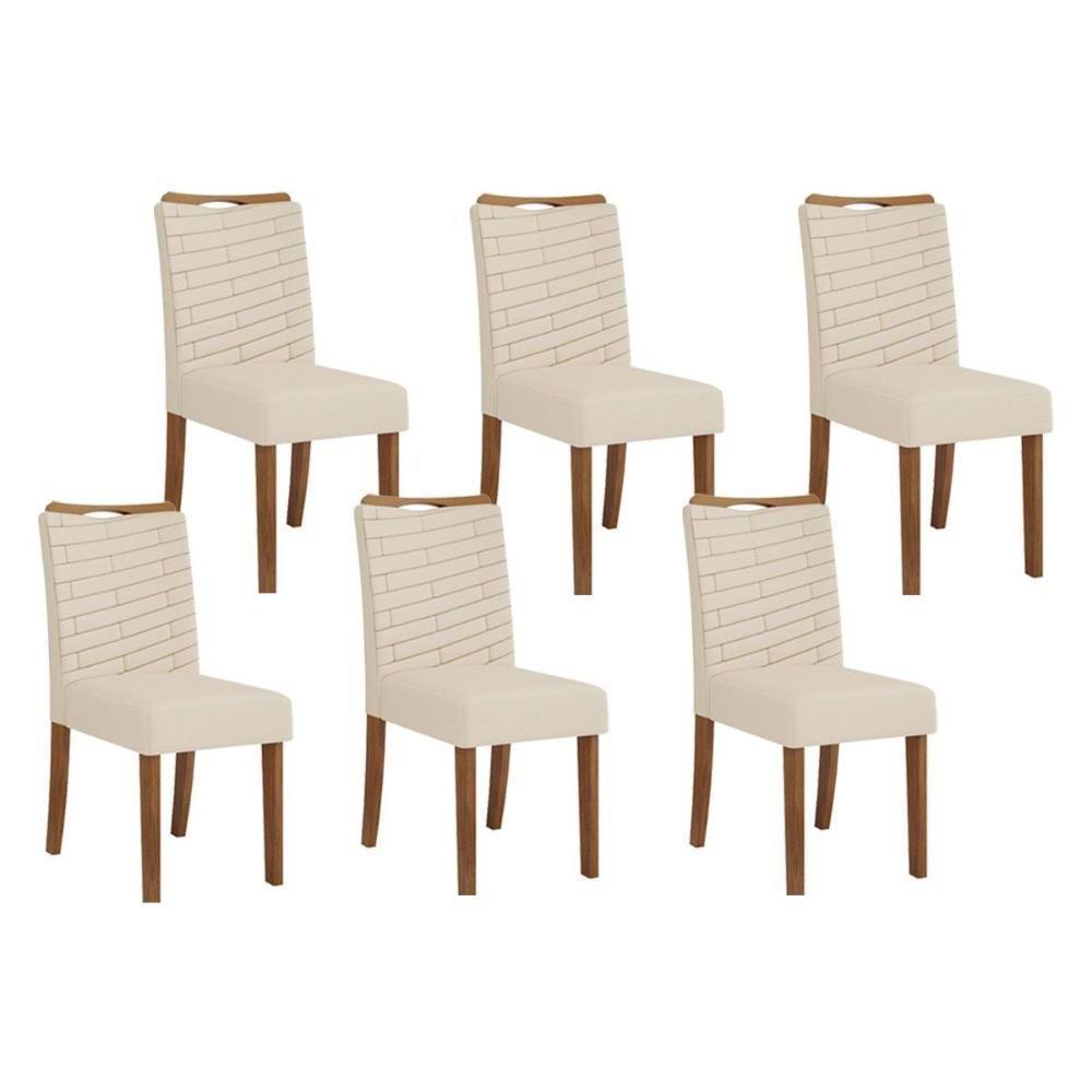 Kit 6 Cadeiras De Cozinha Julia 6 Un Freijó Linho Neve - 1