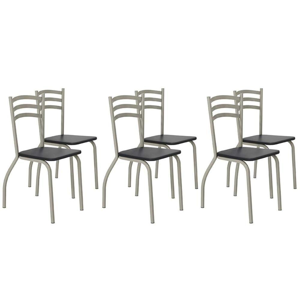 Kit 6 Cadeiras De Cozinha Portugal 2c007nk Aço 6 Uni Niquel Preto - 1