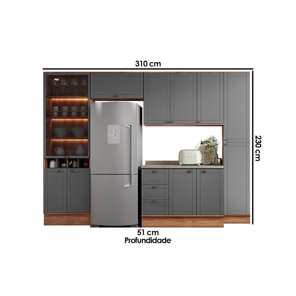 Kit Cozinha Modulada 5 Peças Bella 2 Aéreos + 1 Balcão+ Cristaleira + 1 Paneleiro C5p202 Nogal Cinza - 2