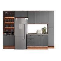 Kit Cozinha Modulada 5 Peças Bella 2 Aéreos + 1 Balcão+ Cristaleira + 1 Paneleiro C5p202 Nogal Cinza