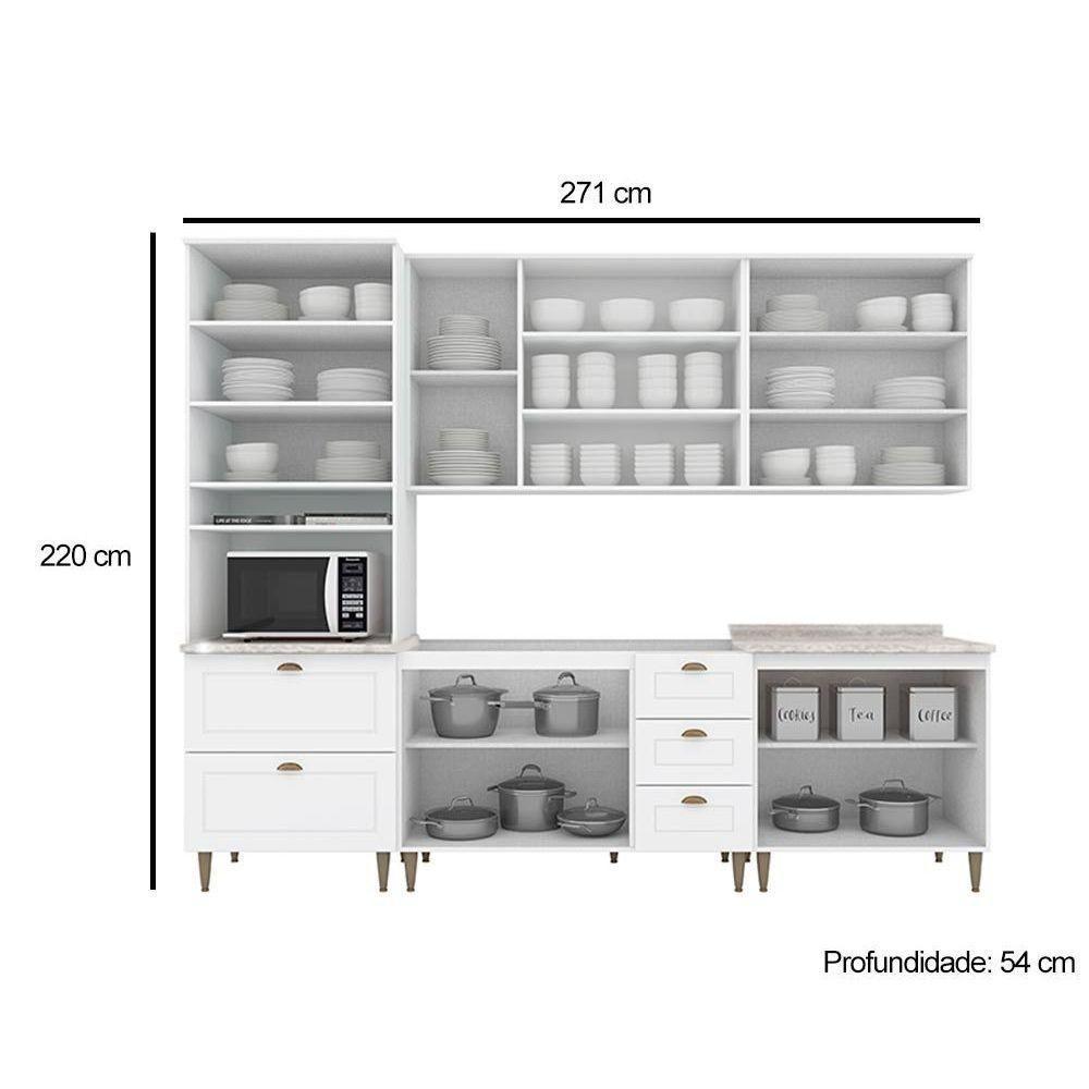 Cozinha Modulada Americana 6 Peças 2 Aéreos + 2 Balcões+ 1 Paneleiro + 1 Complemento Com Pés C5p62 Branco2 Aéreos + 1 Balcão + 1 Complemento - 6