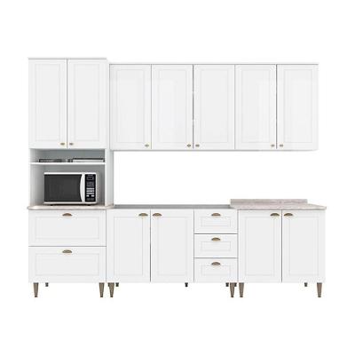 Cozinha Modulada Americana 6 Peças 2 Aéreos + 2 Balcões+ 1 Paneleiro + 1 Complemento Com Pés C5p62 Branco2 Aéreos + 1 Balcão + 1 Complemento