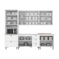 Cozinha Modulada Americana 6 Peças 2 Aéreos + 2 Balcões+ 1 Paneleiro + 1 Complemento Com Pés C5p62 Branco2 Aéreos + 1 Balcão + 1 Complemento - 7