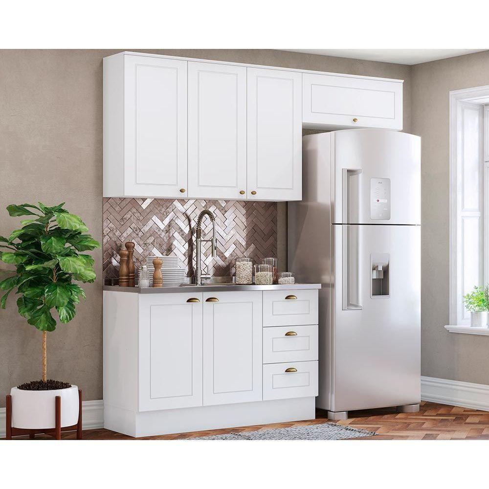Kit Cozinha Modulada 3 Peças Americana 2 Aéreos + 1 Balcão Sem Pia Cz136 Branco - 1
