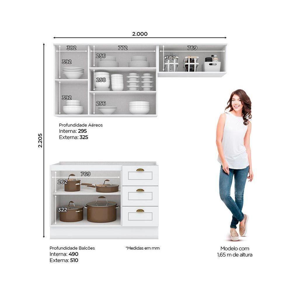 Kit Cozinha Modulada 3 Peças Americana 2 Aéreos + 1 Balcão Sem Pia Cz136 Branco - 4