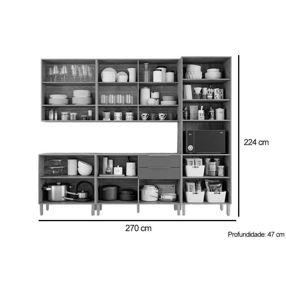 Kit Cozinha Modulada 5 Peças Divina 2 Aéreos + 2 Balcões + 1 Paneleiro Cz001 Freijó Titanium - 4