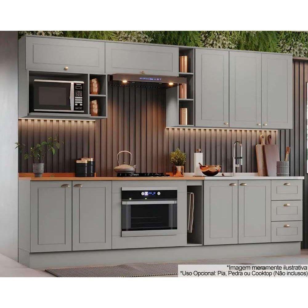 Cozinha Modulada Americana Completa 12 Peças 5aéreos+4balcões+3complementos Cz314 Cinza2 Aéreos + 1 Balcão + 1 Complemento - 1