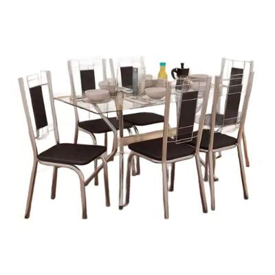 Sala De Jantar Loire Com Tampo De Vidro 80x140cm E 6 Cadeiras Florença Cromada Preto
