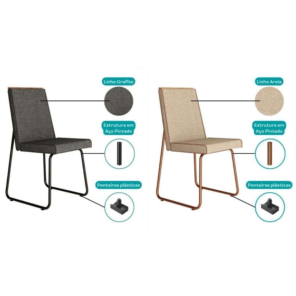 Kit 4 Cadeiras De Cozinha Lira 1752 4 Uni Rose Linho Areia Courano Caramelo - 4