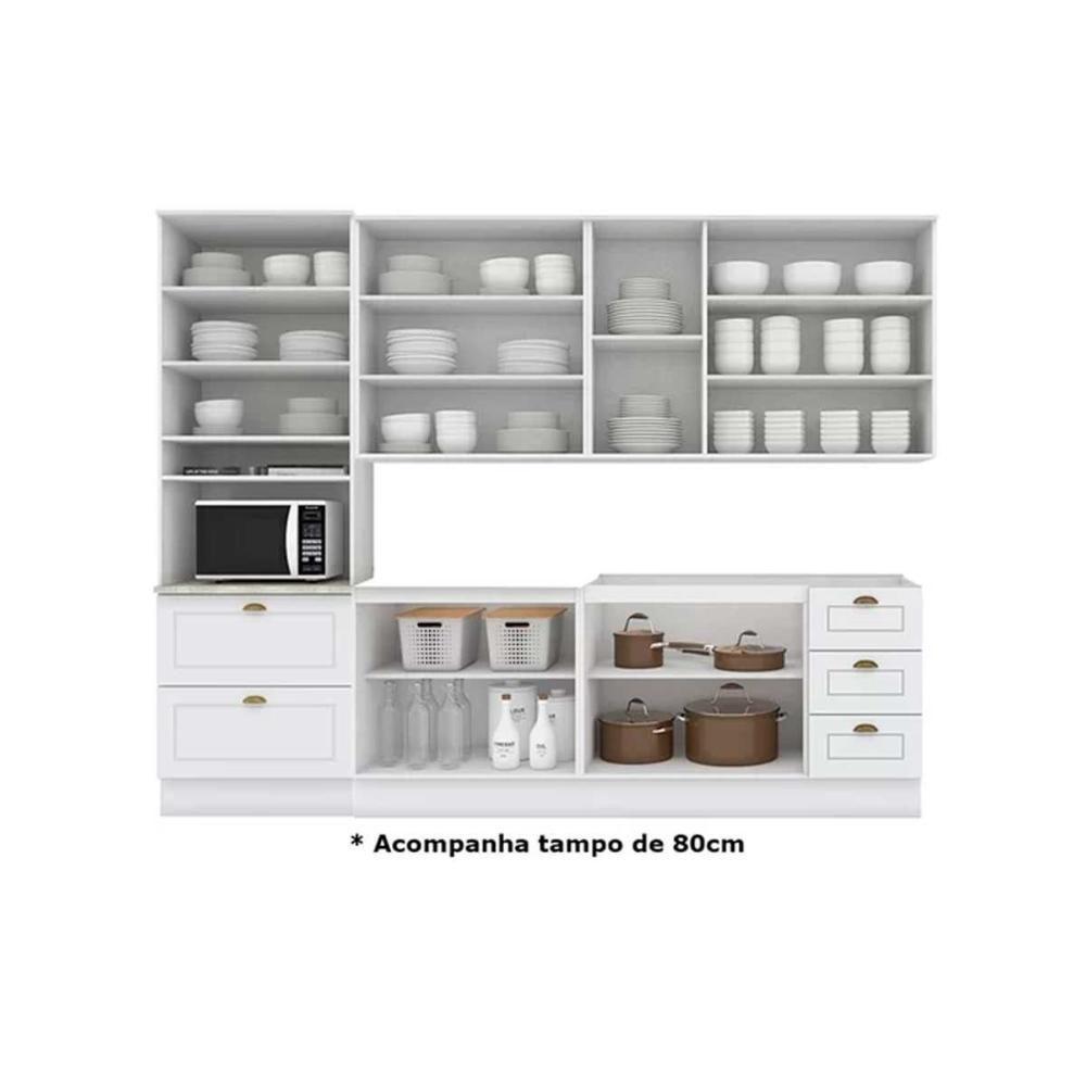 Kit Cozinha Modulada 6 Peças Americana 2 Aéreos + 2 Balcões+ 1 Paneleiro + 1 Complemento C5p35 Branco - 4