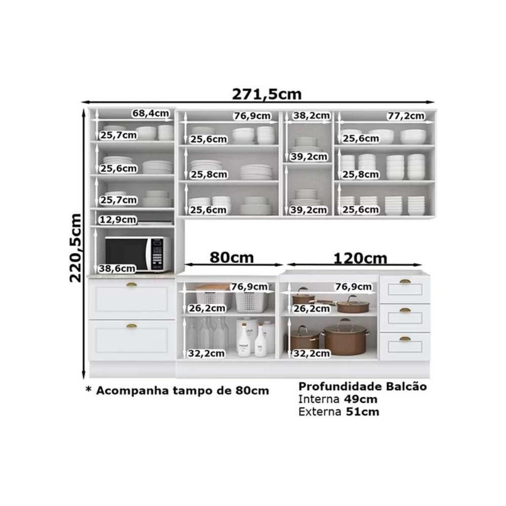 Cozinha Completa 6 Peças Americana 2 Aéreos 2 Balcões 1 Paneleiro 1 Complemento C5p35 Branco - 3