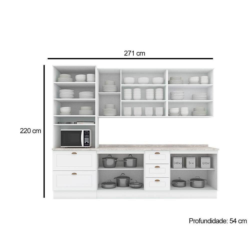 Cozinha Modulada Americana 7 Peças 2 Aéreos + 2 Balcões + 1 Paneleiro + 2 Complementos C5p63 Branco2 Aéreos + 1 Balcão + 1 Complemento - 7