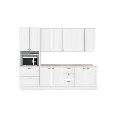 Cozinha Completa Americana 9 Portas 5 Gavetas MDP Branco com Nicho para Forno e Micro-ondas