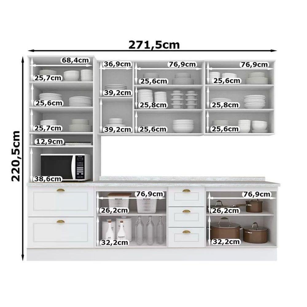Cozinha Completa 7 Peças Americana 2 Aéreos 1 Paneleiro 2balcões 2 Complementos C5p45 Branco - 3