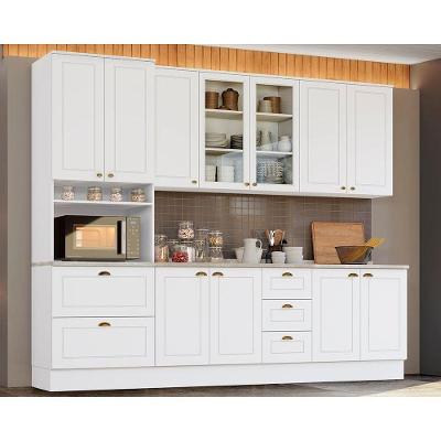 Cozinha Completa Americana 12 Portas 4 Gavetas MDF 7 Módulos Branco