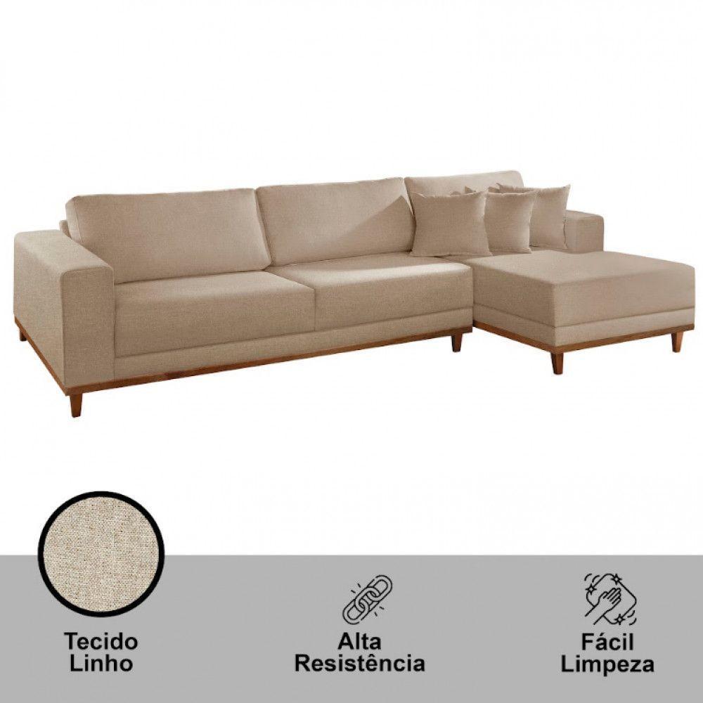 Sofá Cronos Linho 4lug Chaise Lado Direito Meu Sofá Online A226 Linho Bege - 3