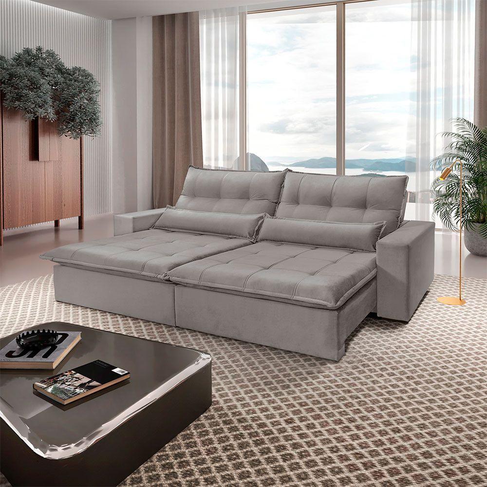 Sofá Grecia Veludo 02 Módulos De 100m B25cm Meu Sofá Online B026 Veludo Prata - 1