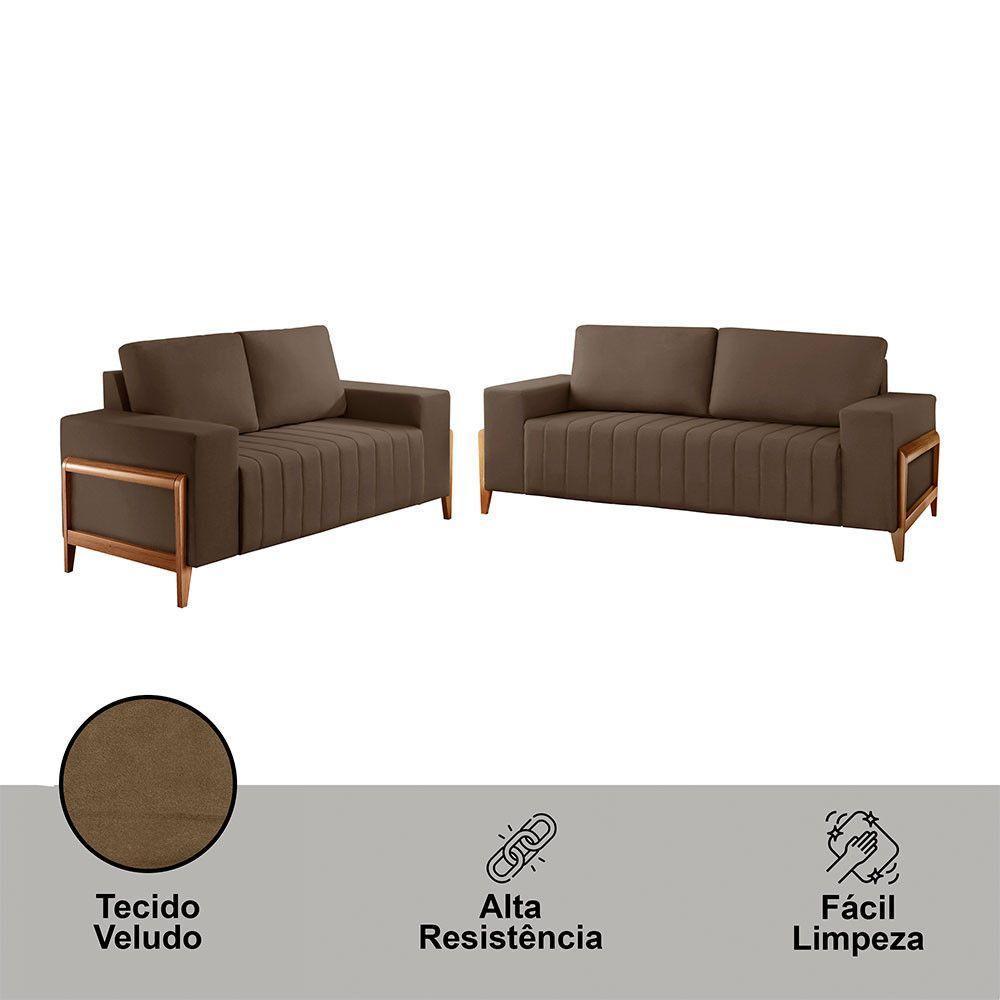 Sofá 2x3 Lugares Verona Meu Sofá Online B016 Veludo Marrom - 6