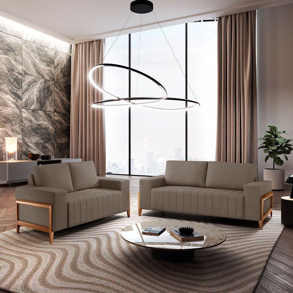 Sofá 2x3 Lugares Verona Meu Sofá Online B002 Veludo Capuccino - 1