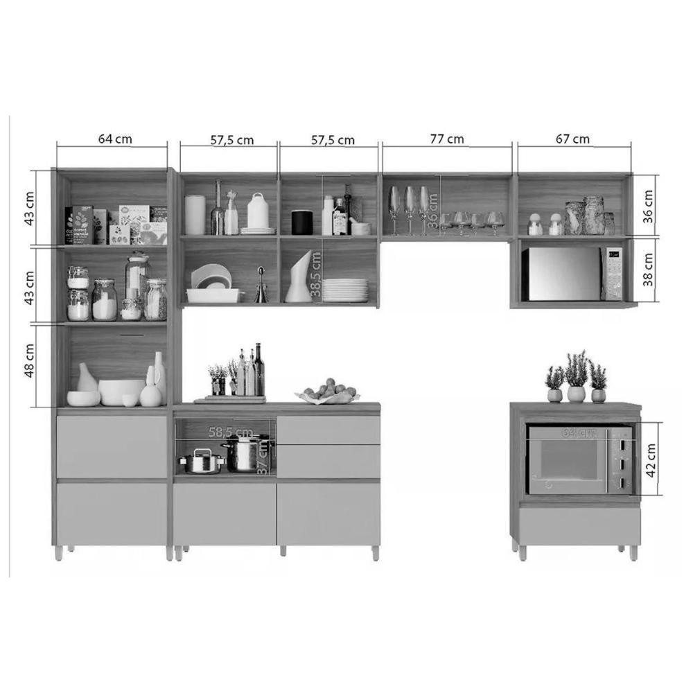 Kit Cozinha Modulada 6 Peças Rainha Gourmet 3aéreos+ 1 Paneleiro +2balcões C6p39 Nature Verde - 7