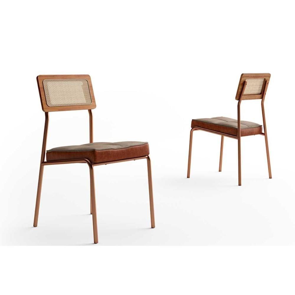 Kit 2 Cadeiras Sala Jantar Lux 1741 Aço 2 Uni Rose-linho Areia-courano Caramelo - Carraro - 1