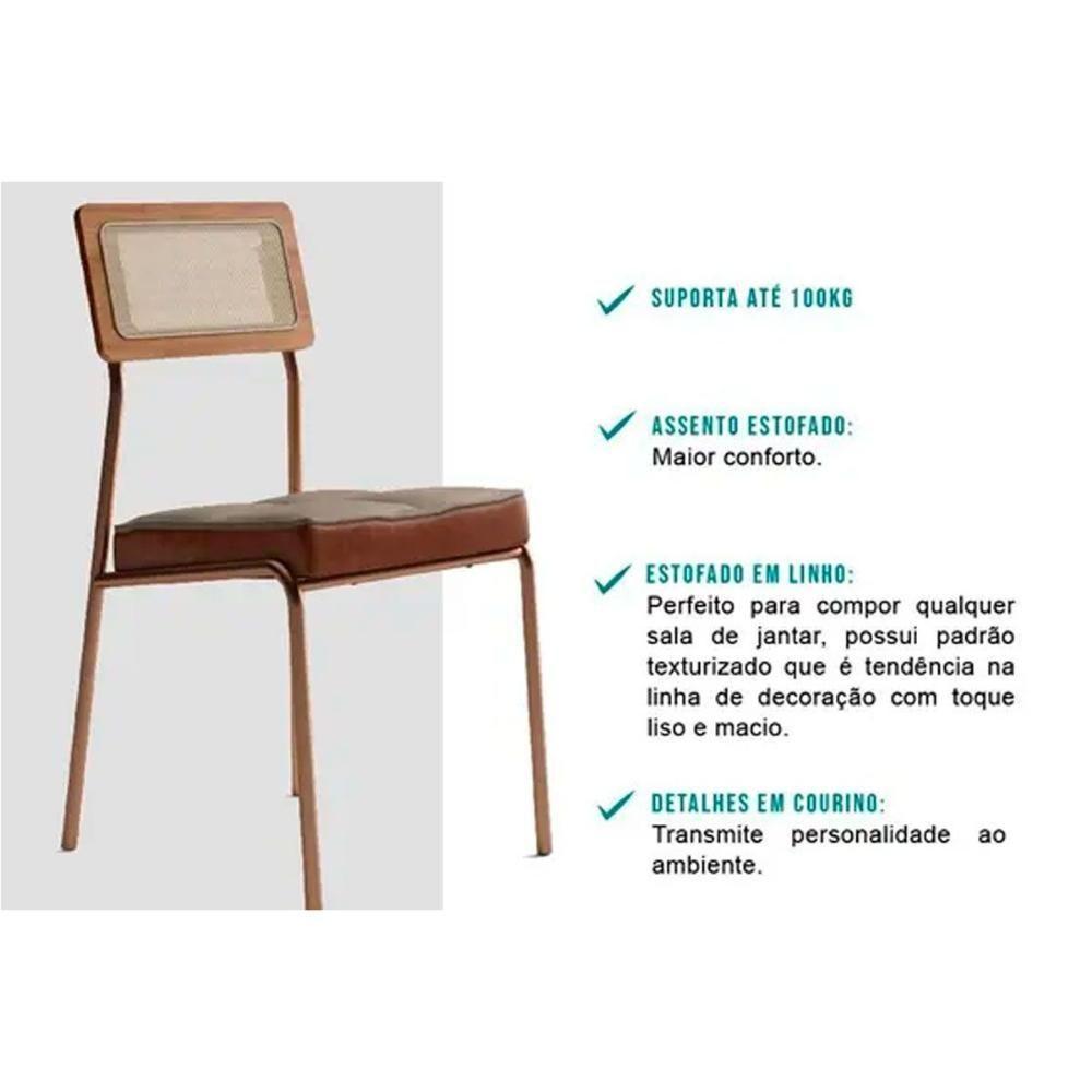 Kit 2 Cadeiras Sala Jantar Lux 1741 Aço 2 Uni Rose-linho Areia-courano Caramelo - Carraro - 2
