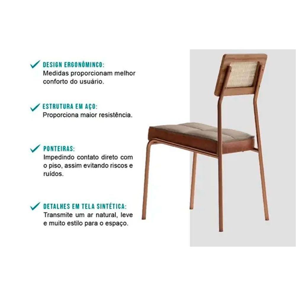 Kit 2 Cadeiras Sala Jantar Lux 1741 Aço 2 Uni Rose-linho Areia-courano Caramelo - Carraro - 3