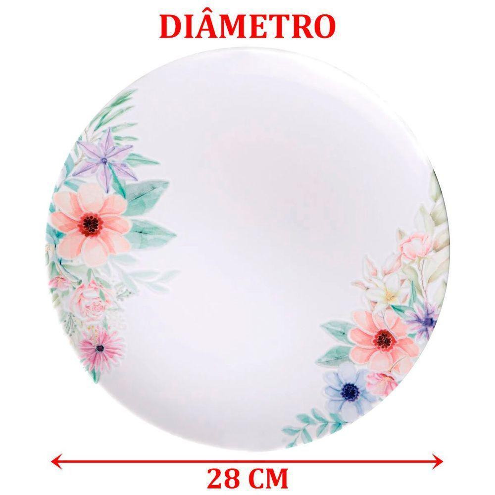 Kit Jogo De Prato Raso Jantar 6pçs 6 Pessoas Floratta 28cm - 2