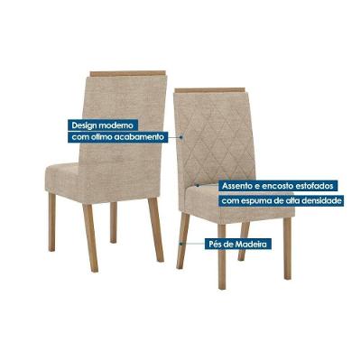 Sala De Jantar Completa Natalí C- Tampo Madeirado C- Vidro Reto 120x80cm E 4 Cadeiras Nina Nature-suede Light Marrom Amêndoa - Henn