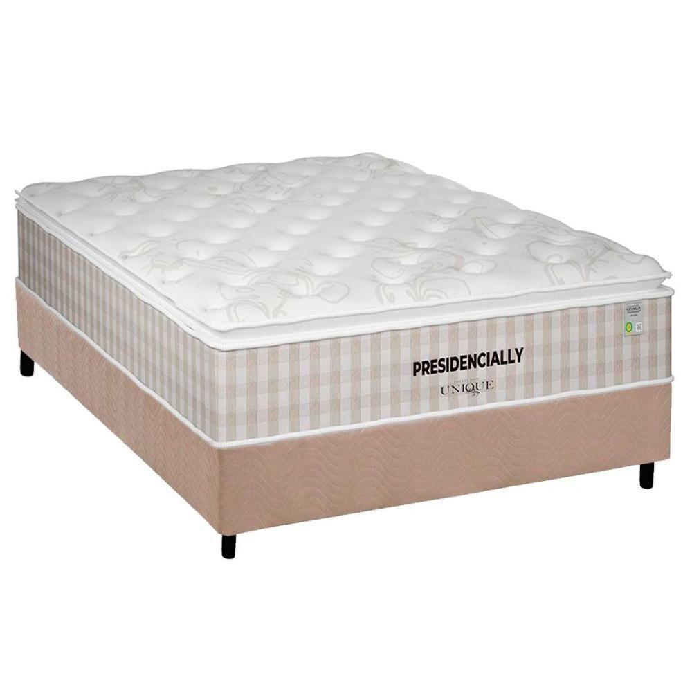 Cama Box Casal: Colchão Molas Ensacadas Plumatex Presidencially + Base Crc Suede Clean (138x188) - 1