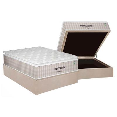 Cama Box Baú Casal: Colchão Molas Masterpocket Ensacadas Plumatex Presidencially + Base Crc Suede Clean (138x188)