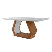 Sala De Jantar Completa Alvorada Tampo Madeirado C- Vidro Canto Reto 180x90cm E 6 Cadeiras Amsterdã Imbuia-off White - Suede Creme - Rufato - 6