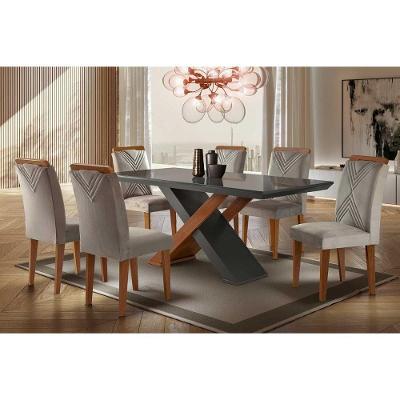 Sala De Jantar Completa Imperatriz Tampo Madeirado C- Vidro Reto 180x90 E 6 Cadeiras Amsterdã Imbuia-grafite - Suede Creme - Rufato