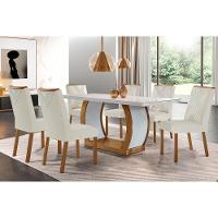 Sala De Jantar Completa Jade C- Tampo Madeirado Vidro Canto Curvo 180x90cm E 6 Cadeiras Amsterdã Imbuia-off White - Suede Creme - Rufato - 1