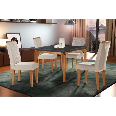 Sala De Jantar Completa Londrina C- Tampo Madeirado Vidro Canto Reto 120x80cm E 4 Cadeiras Amsterdã Imbuia-grafite - Suede Creme - Rufato
