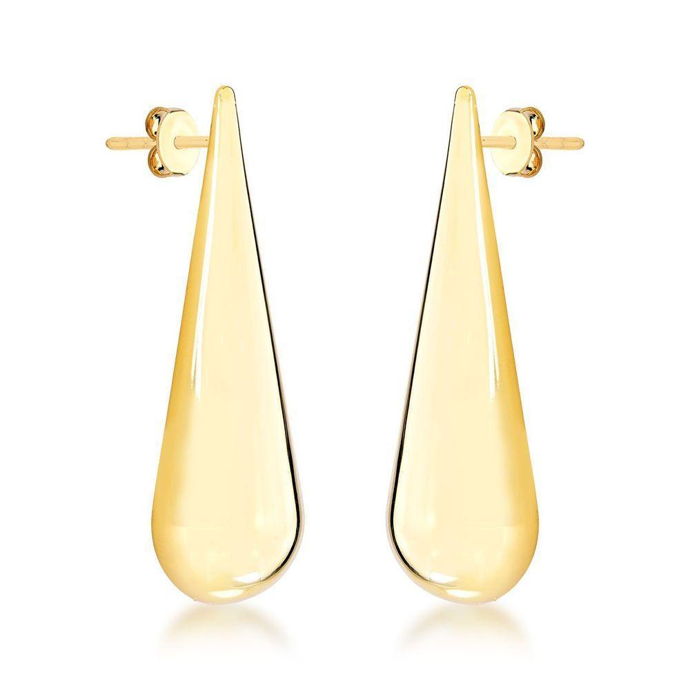 Brinco Gota Lisa Fina Comprida Semijoia Banhado A Ouro 18k - 1