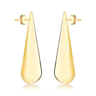 Brinco Gota Lisa Fina Comprida Semijoia Banhado A Ouro 18k