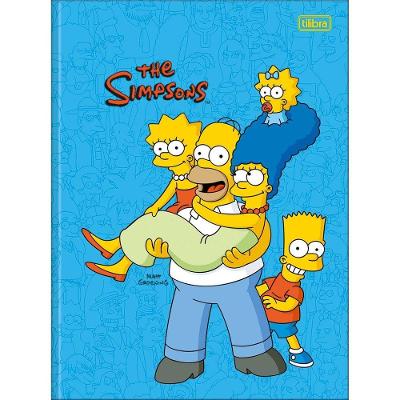 Caderno Universitário Simpsons Tilibra Capa Dura Brochura - 80 Folhas Fundo Azul Claro Família