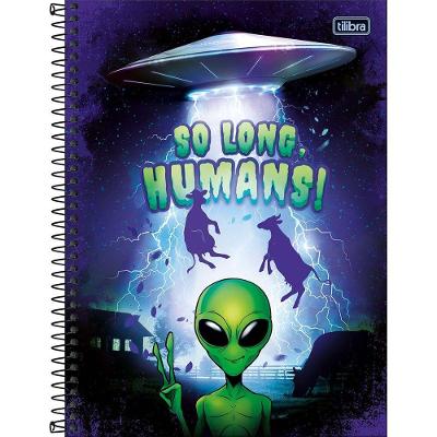 Caderno Universitário Orbit Aliens Tilibra Capa Dura Espiral - 10m 160 Folhas So Long Humans!