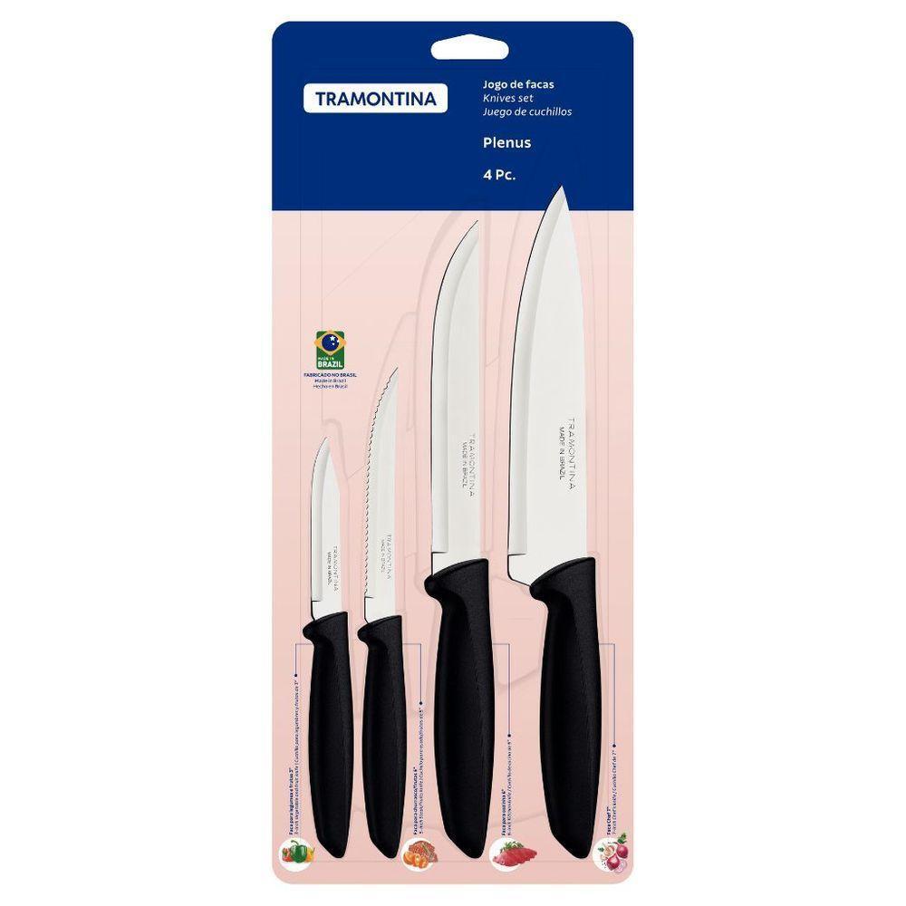 Jogo De Facas Tramontina Plenus Com Lâminas Em Aço Inox E Cabos De Polipropileno Preto - 04 Peças - 1