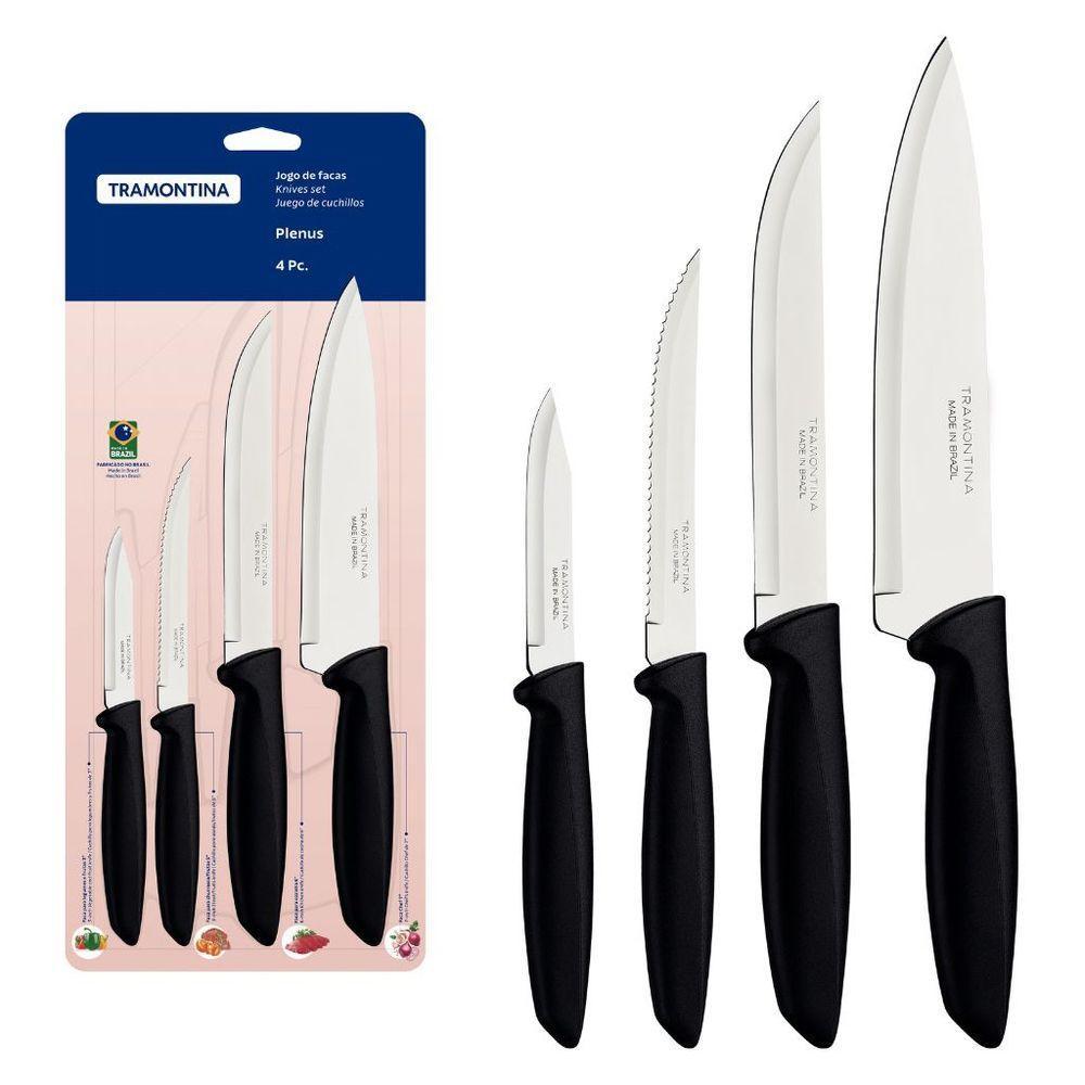 Jogo De Facas Tramontina Plenus Com Lâminas Em Aço Inox E Cabos De Polipropileno Preto - 04 Peças - 4