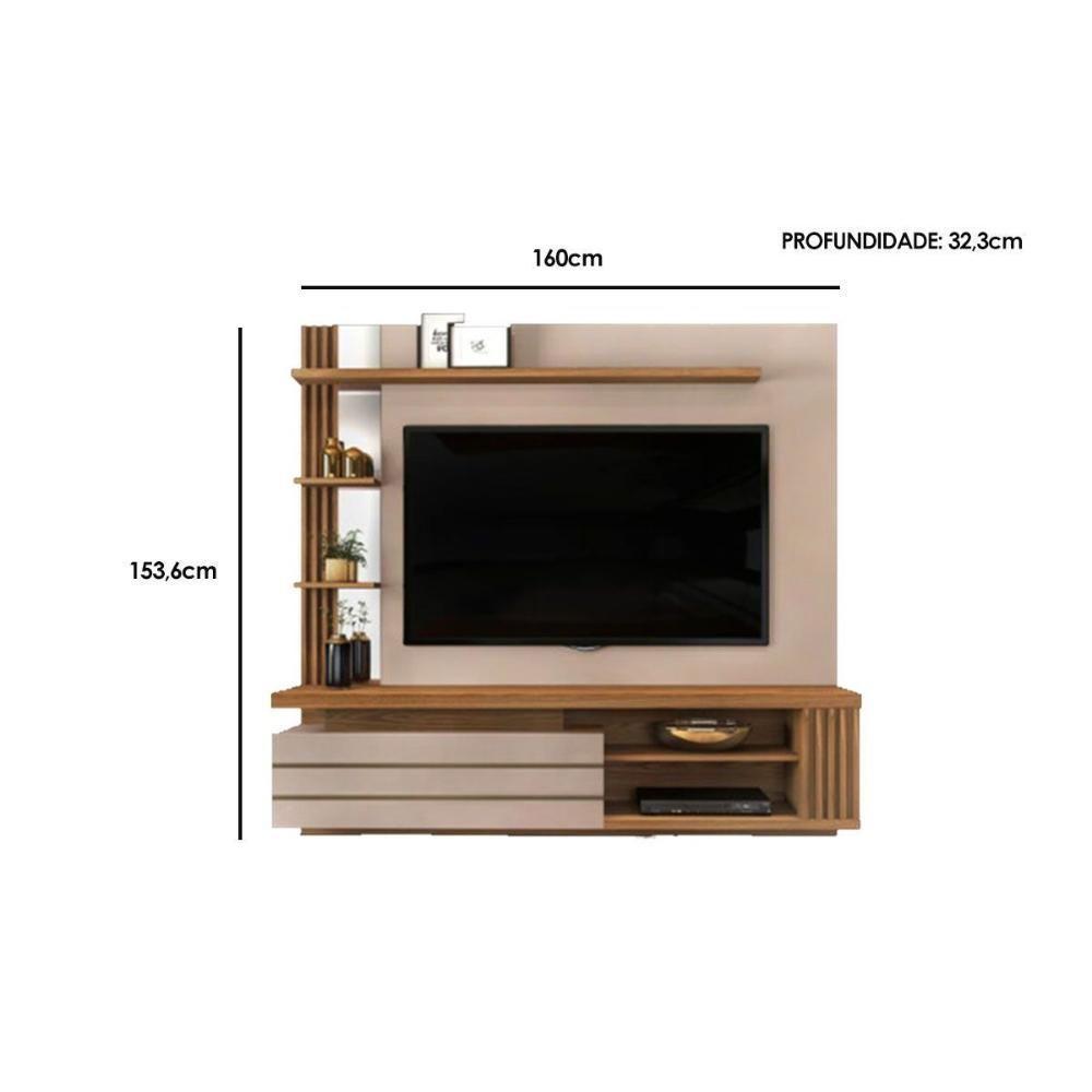 Rack Bancada C/ Painel P/ Tv Até 55 Pol Marin 1 Porta E Torre Ripada 160x153cm Bali/cedro - Dj Móveis - 4